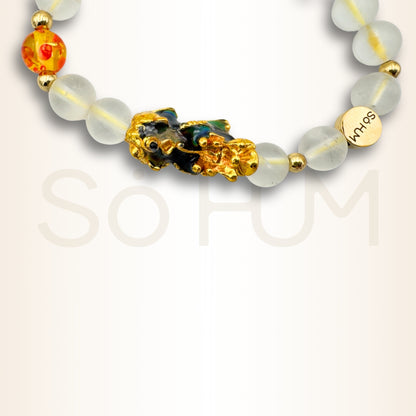 Brățară cu Cristal de stâncă și Pi Xiu pentru noroc financiar și abundență