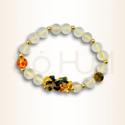 Brățară cu Cristal de stâncă și Pi Xiu pentru noroc financiar și abundență