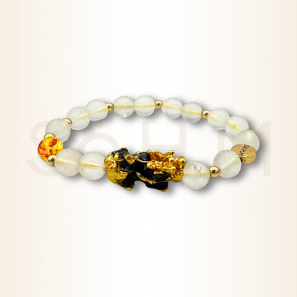 Brățară cu Cristal de stâncă și Pi Xiu pentru noroc financiar și abundență