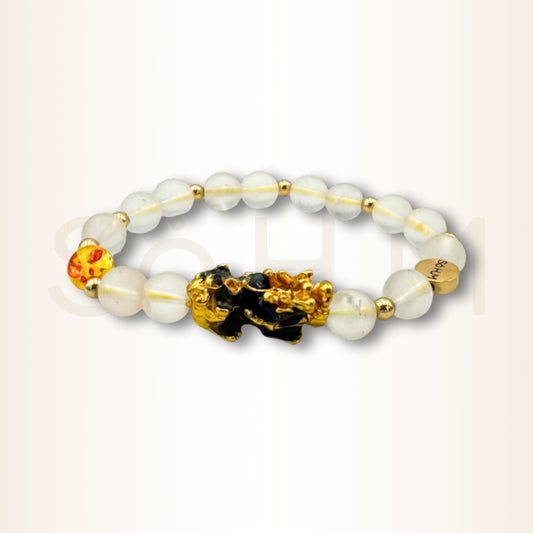 Brățară cu Cristal de stâncă și Pi Xiu pentru noroc financiar și abundență