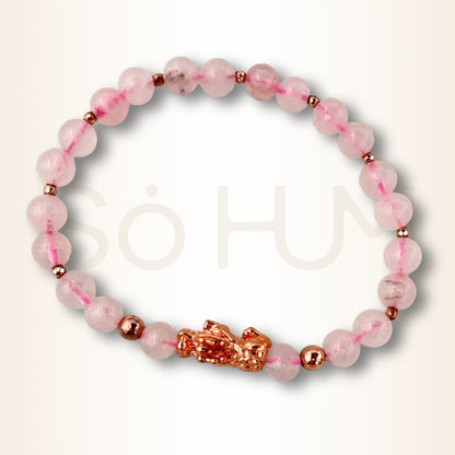 Brățară cu Cuarț Roz și Pi Xiu pentru noroc financiar și noroc în dragoste