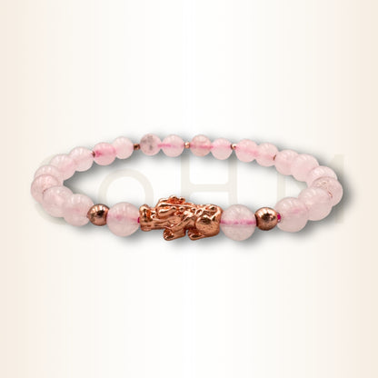 Brățară cu Cuarț Roz și Pi Xiu pentru noroc financiar și noroc în dragoste