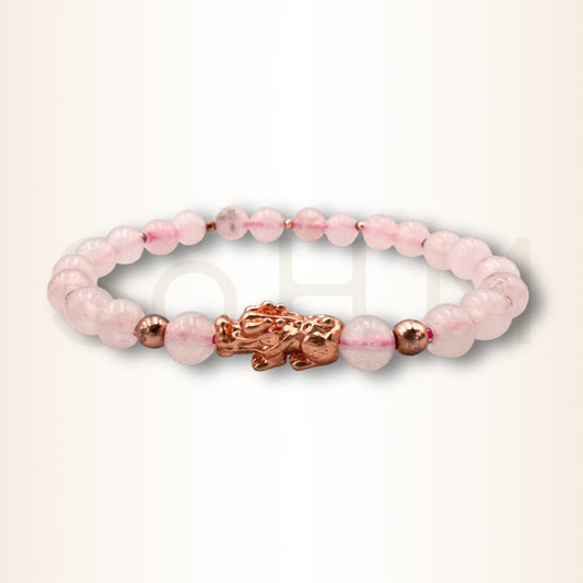Brățară cu Cuarț Roz și Pi Xiu pentru noroc financiar și noroc în dragoste