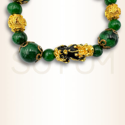 Brățară cu Jad verde și Pi Xiu pentru prosperitate și abundență