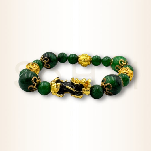 Brățară cu Jad verde și Pi Xiu pentru prosperitate și abundență