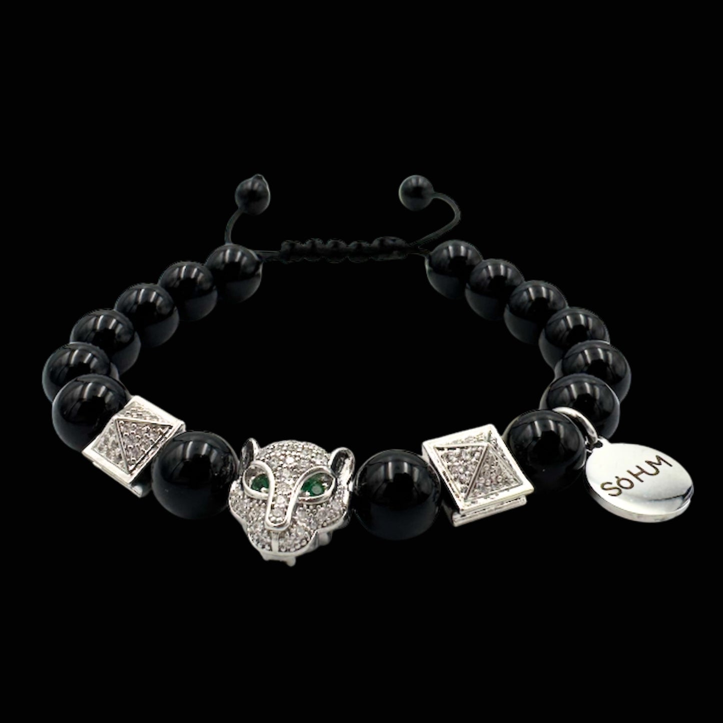 Brățară cu Jaguar (Arhetip Șamanic), Onix negru și piramidele puterii pentru protecție, forță și intuiție