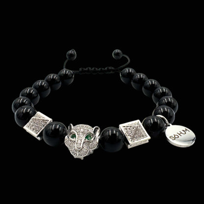 Brățară cu Jaguar (Arhetip Șamanic), Onix negru și piramidele puterii pentru protecție, forță și intuiție