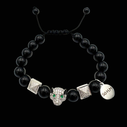 Brățară cu Jaguar (Arhetip Șamanic), Onix negru și piramidele puterii pentru protecție, forță și intuiție