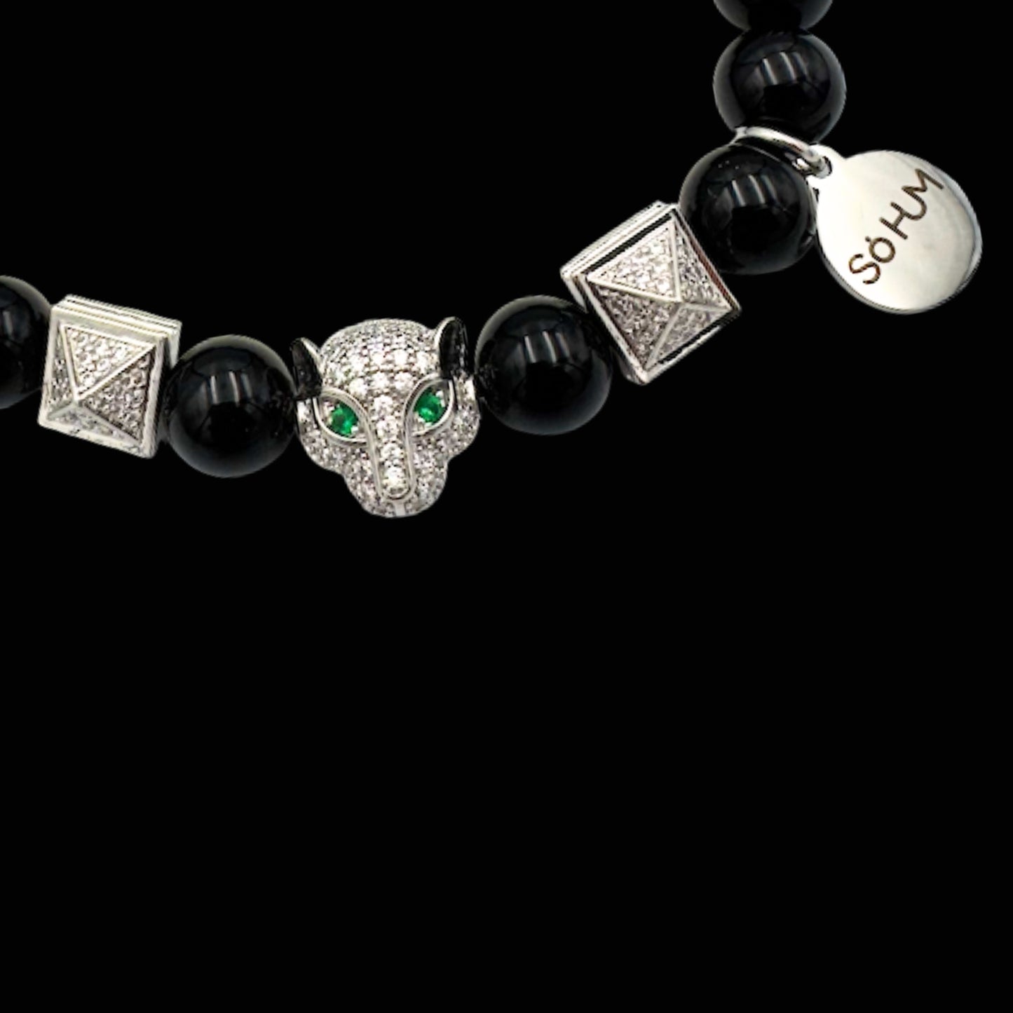 Brățară cu Jaguar (Arhetip Șamanic), Onix negru și piramidele puterii pentru protecție, forță și intuiție