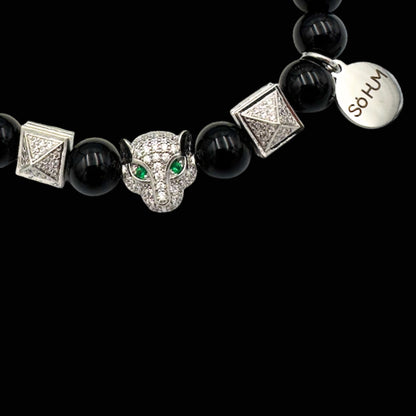 Brățară cu Jaguar (Arhetip Șamanic), Onix negru și piramidele puterii pentru protecție, forță și intuiție