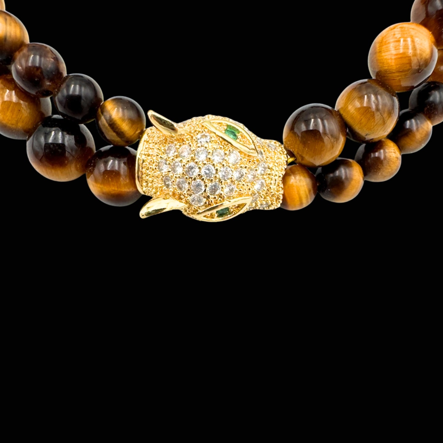 Brățară cu Jaguar (Arhetip Șamanic) și Ochi de Tigru pentru forță și încredere în sine