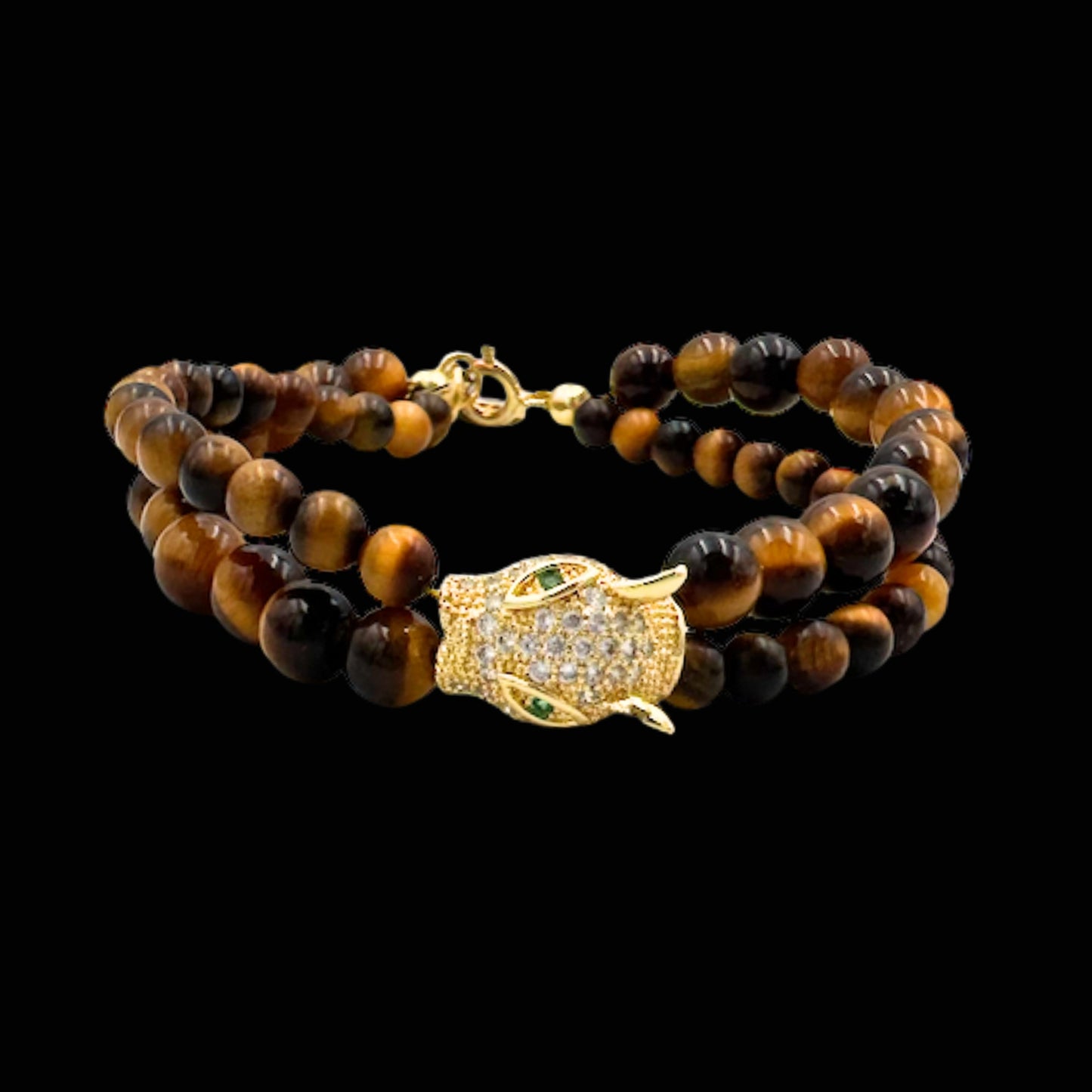 Brățară cu Jaguar (Arhetip Șamanic) și Ochi de Tigru pentru forță și încredere în sine