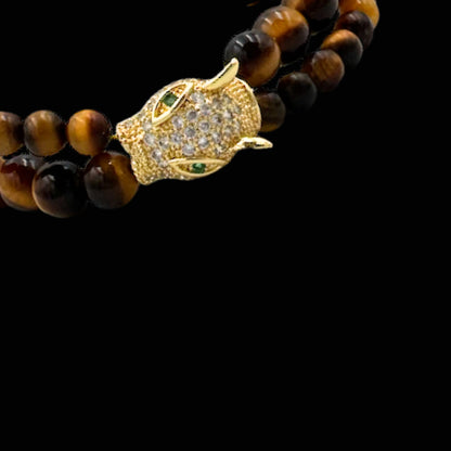 Brățară cu Jaguar (Arhetip Șamanic) și Ochi de Tigru pentru forță și încredere în sine