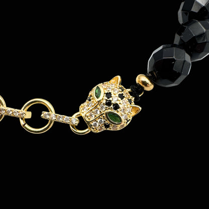 Brățară cu Jaguar (Arhetip Șamanic) și Onix Negru fațetat pentru forță și istețime