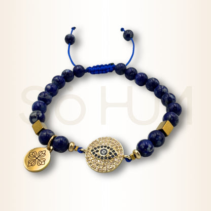 Brățară cu Lapis Lazuli și Ochiul Protecției Divine pentru comunicare și viziune