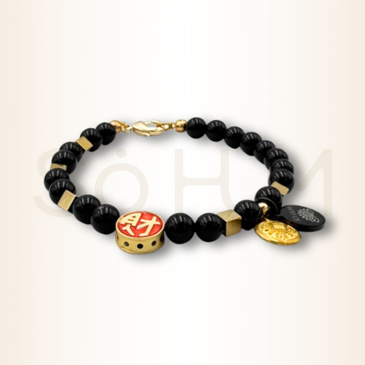 Brățară cu Onix și Mandala banilor pentru protecție și bogăție