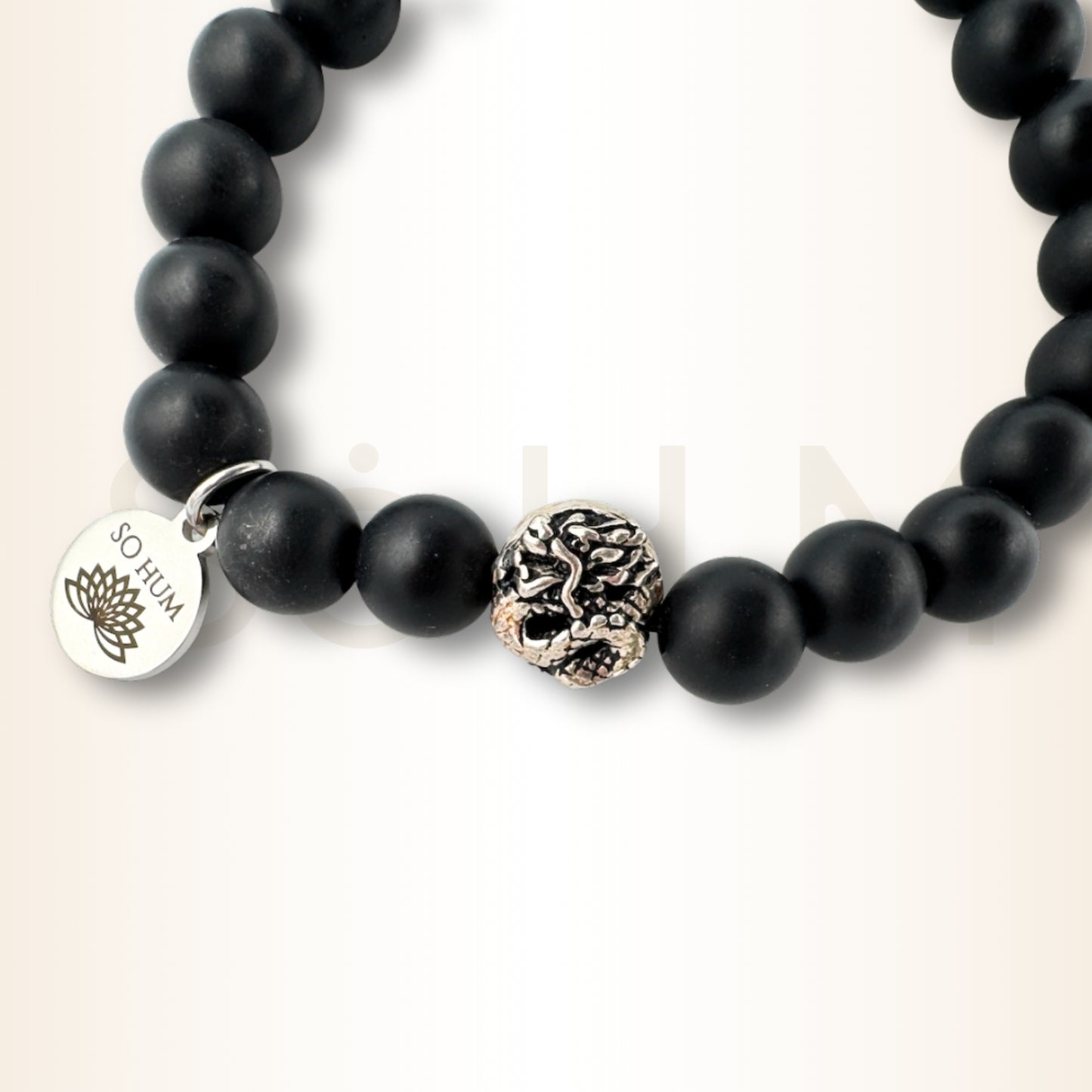 Brățară cu Onix mat și Dragon pentru protecție și forță