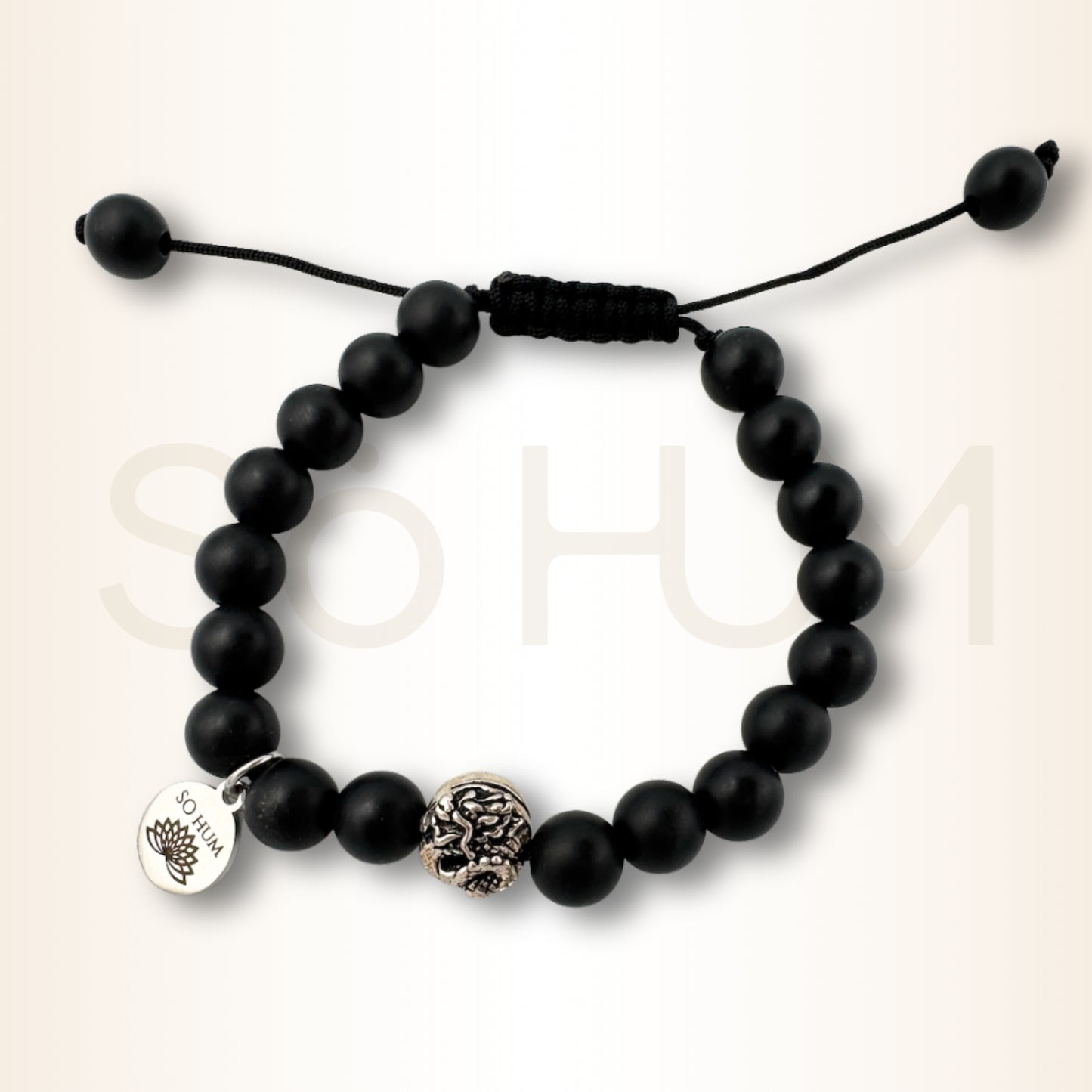 Brățară cu Onix mat și Dragon pentru protecție și forță