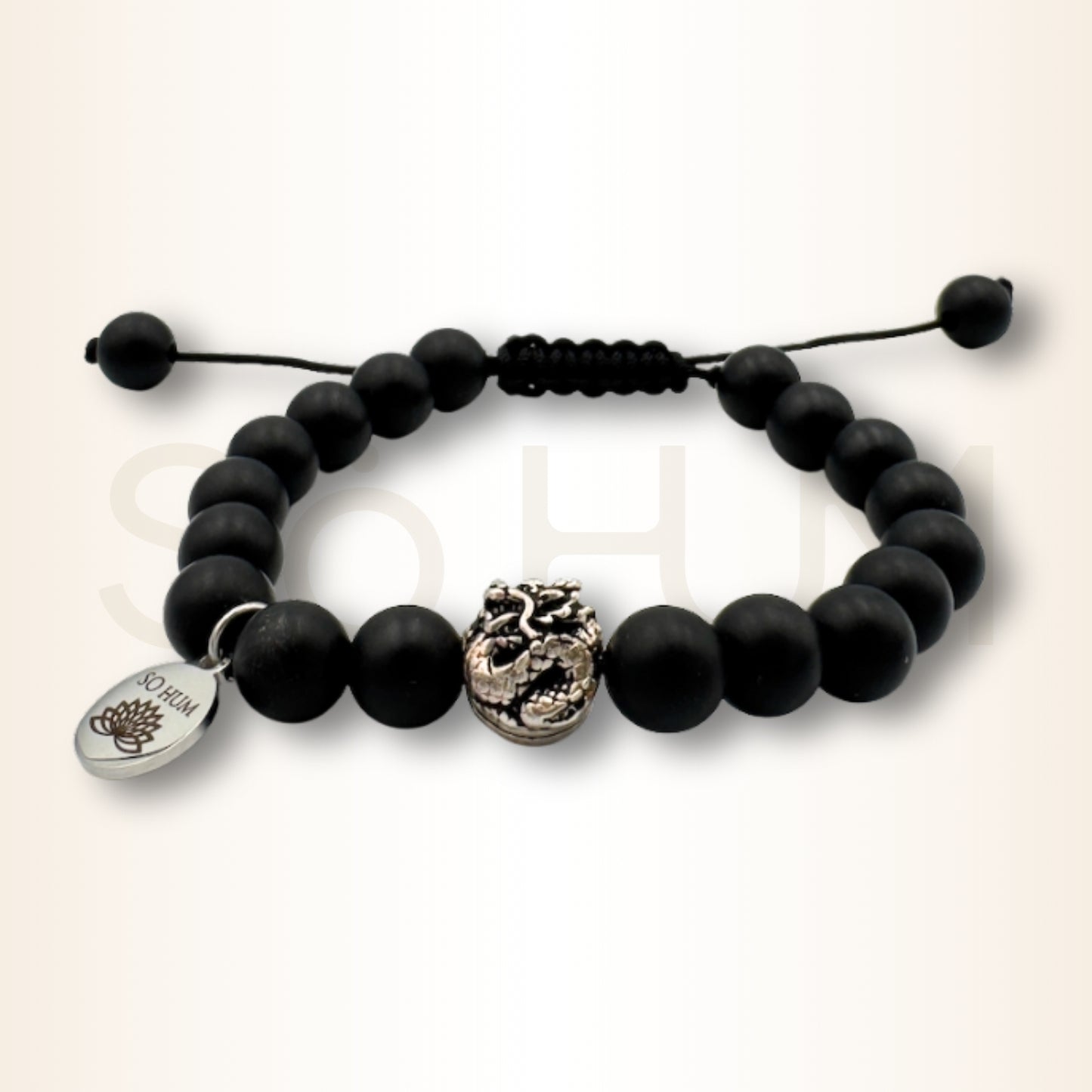 Brățară cu Onix mat și Dragon pentru protecție și forță