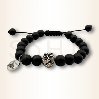 Brățară cu Onix mat și Dragon pentru protecție și forță