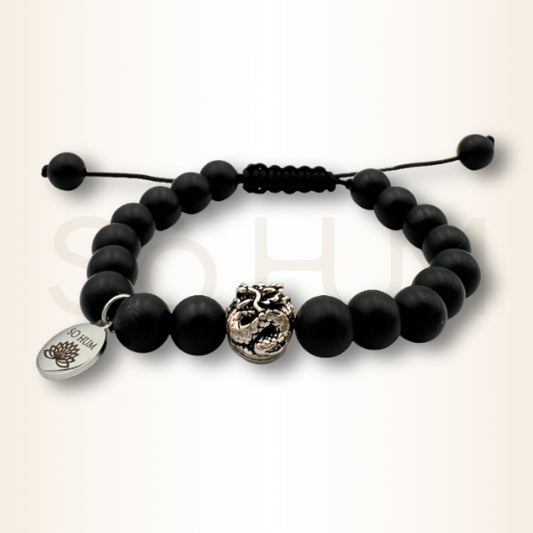 Brățară cu Onix mat și Dragon pentru protecție și forță