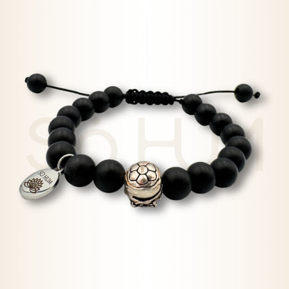 Brățară cu Onix mat și Dragon pentru protecție și forță