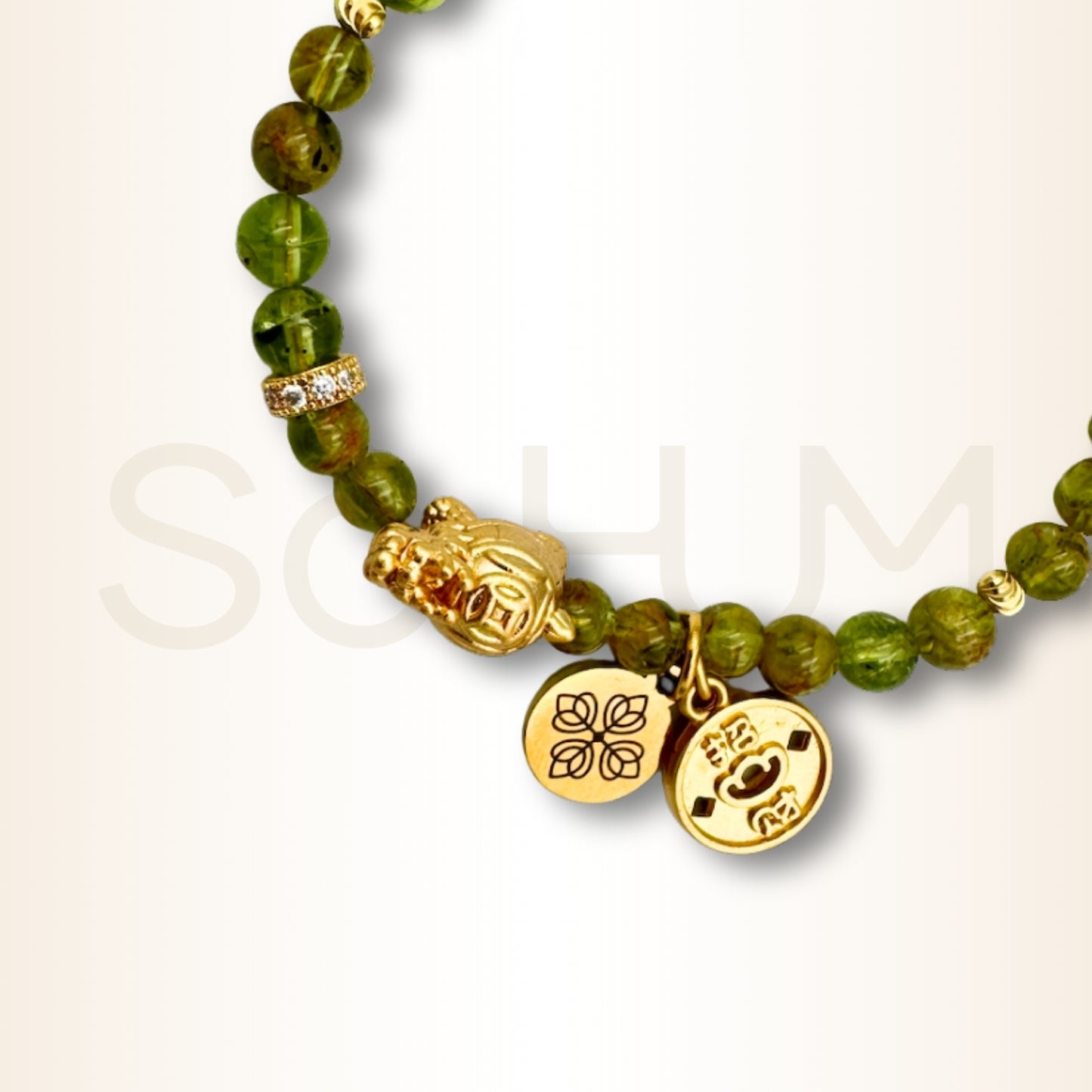 Brățară cu Peridot, mandala banilor și Țestoasa dragon pentru bogăție
