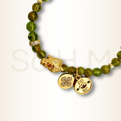 Brățară cu Peridot, mandala banilor și Țestoasa dragon pentru bogăție