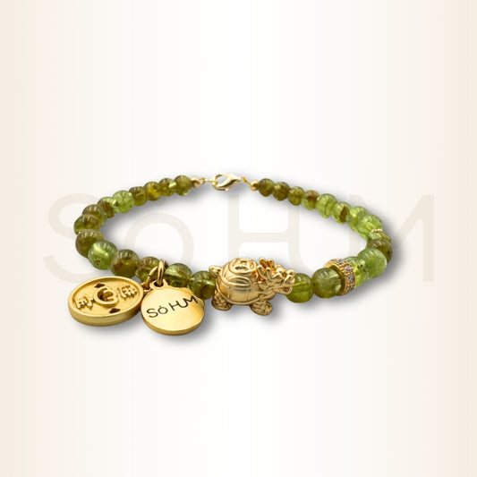 Brățară cu Peridot, mandala banilor și Țestoasa dragon pentru bogăție