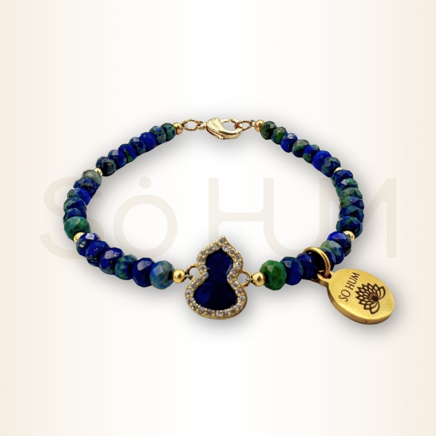 Brățară cu Wu Lou și cristale fațetate de Azurit-Malachit pentru protecția sănătății