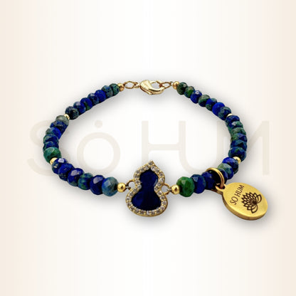 Brățară cu Wu Lou și cristale fațetate de Azurit-Malachit pentru protecția sănătății