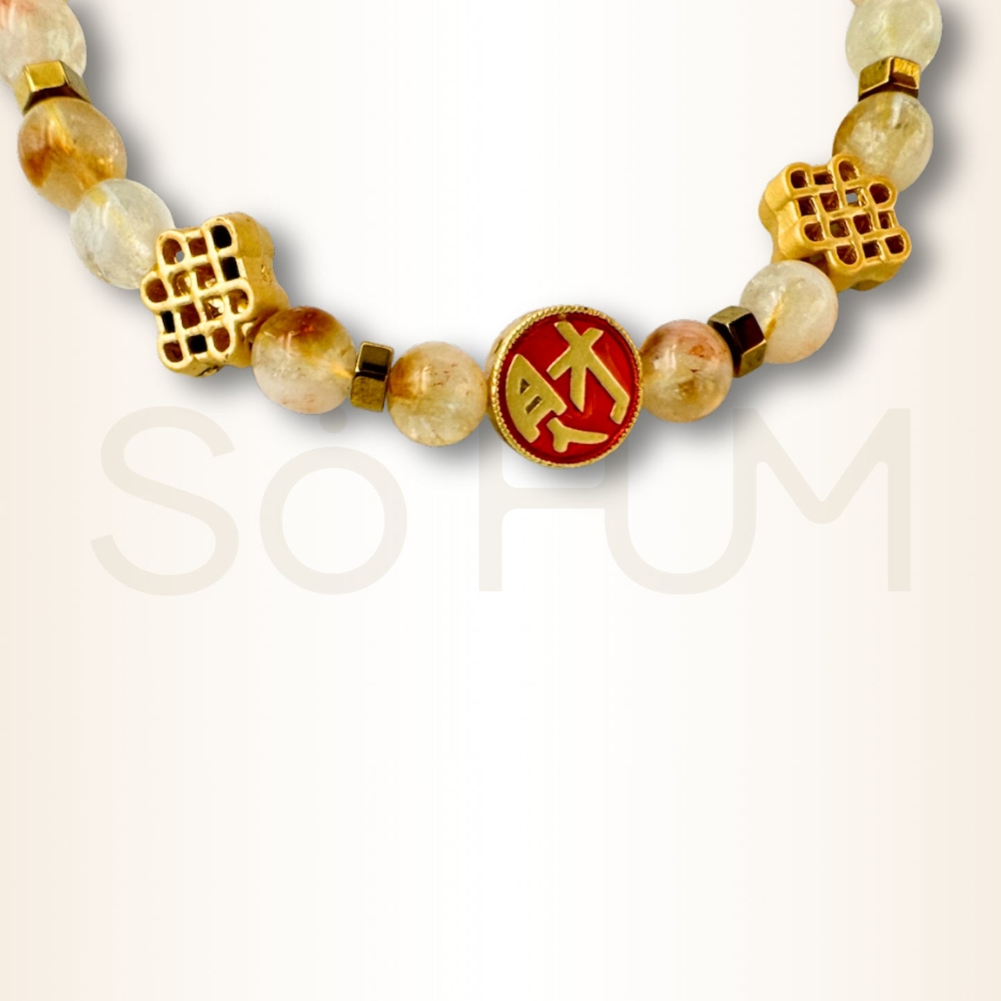 Brățară cu citrin natural, Nodul mistic și Mandala banilor pentru prosperitate și abundență