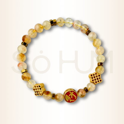 Brățară cu citrin natural, Nodul mistic și Mandala banilor pentru prosperitate și abundență