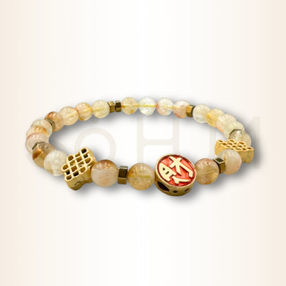 Brățară cu citrin natural, Nodul mistic și Mandala banilor pentru prosperitate și abundență