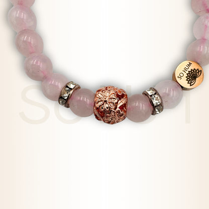 Brățara cu cuarț roz și Flori de piersic pentru puterea dragostei