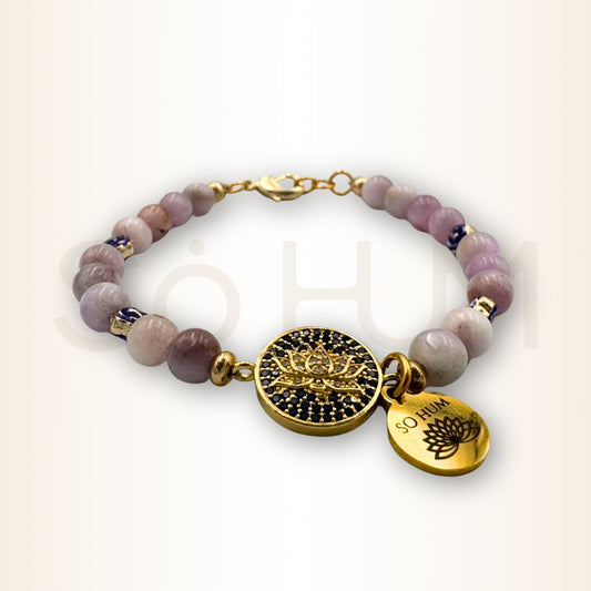 Brățară cu kunzit și floare de lotus pentru purificarea inimii și eliberarea de emoții toxice