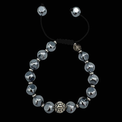 Brățară cu mantra Om Mani Padme Hum și cristale mari de Terahertz pentru protecție, claritate și echilibru mental