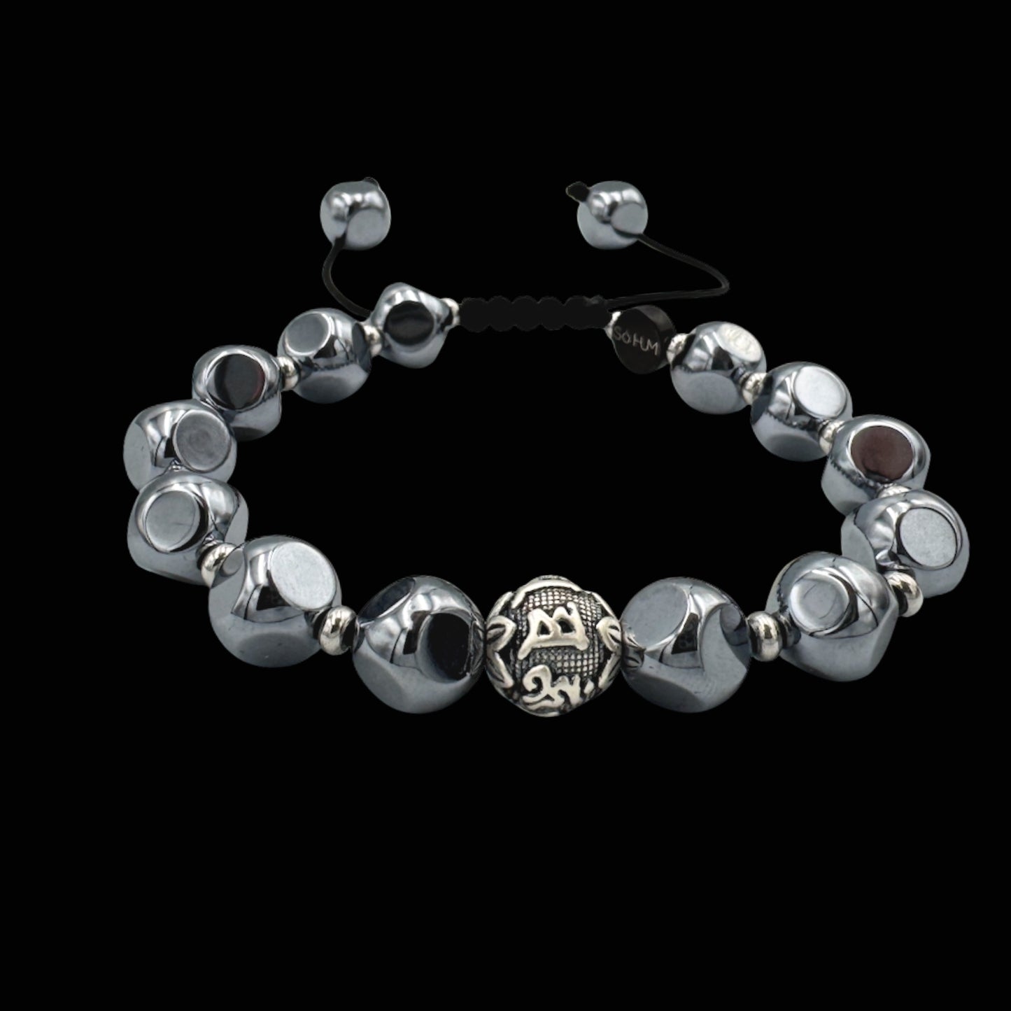 Brățară cu mantra Om Mani Padme Hum și cristale mari de Terahertz pentru protecție, claritate și echilibru mental