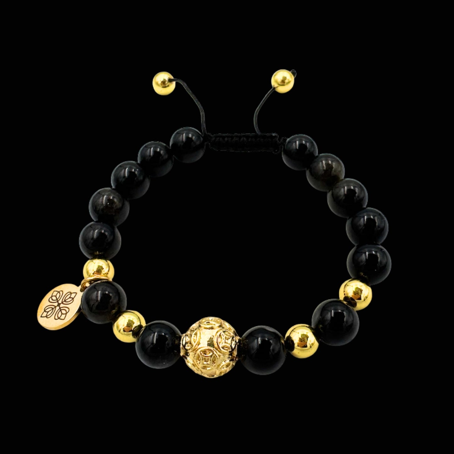Brățară cu monedele chinezești tradiționale ale prosperității și Onix pentru bogăție și succes financiar