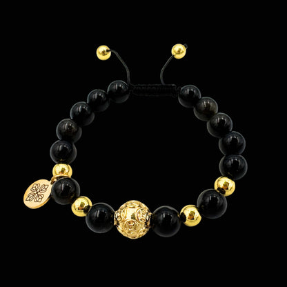 Brățară cu monedele chinezești tradiționale ale prosperității și Onix pentru bogăție și succes financiar