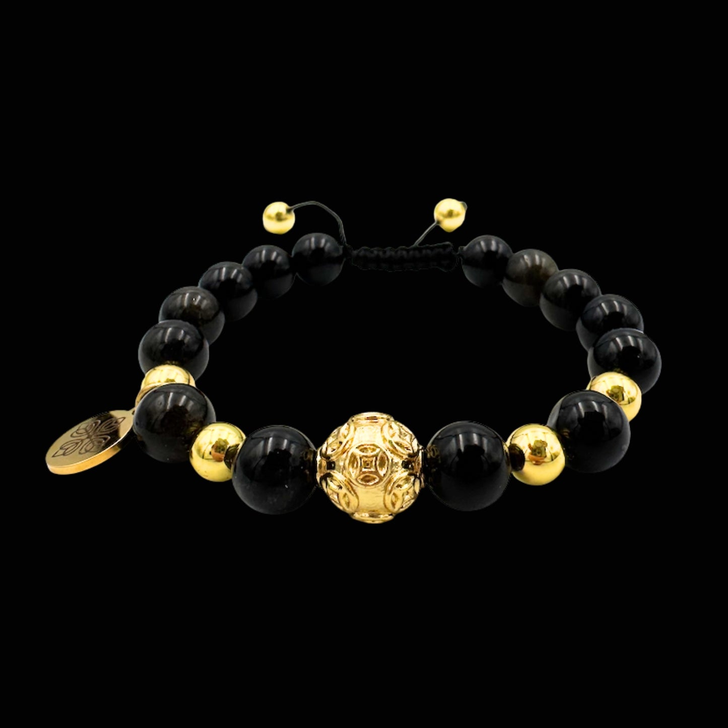 Brățară cu monedele chinezești tradiționale ale prosperității și Onix pentru bogăție și succes financiar