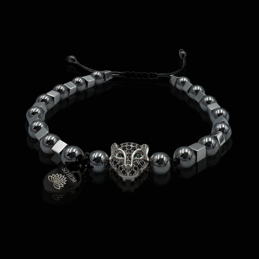 Brățară cu Arhetipul Șamanic al Jaguarului, cu Terahertz și Hematit pentru forță interioară