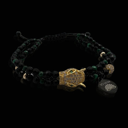 Brățara pentru Protecție și Putere cu Spiritul Jaguarului (Arhetip Șamanic) cu Onix Fațetat și Malachit