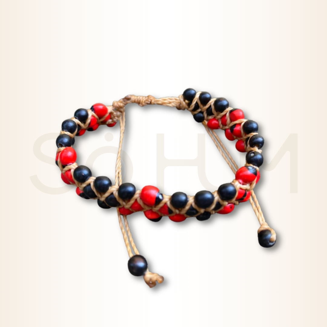 Brățară peruană cu semințe Huayruro și Achira pentru protecție, abundență și fericire