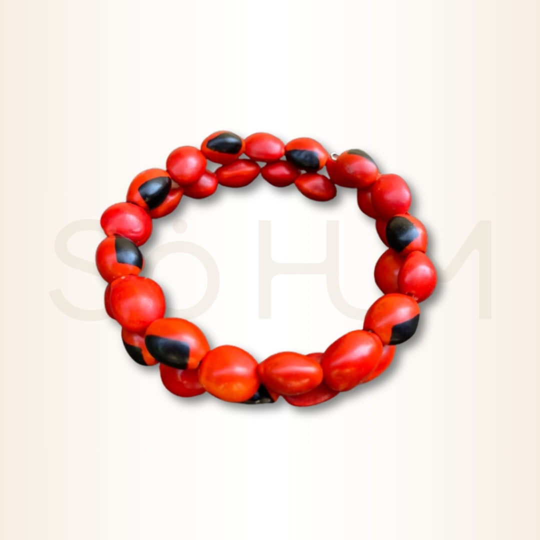 Brățară peruană spirală cu semințe Huayruro mari (2 rânduri) pentru protecție și prosperitate