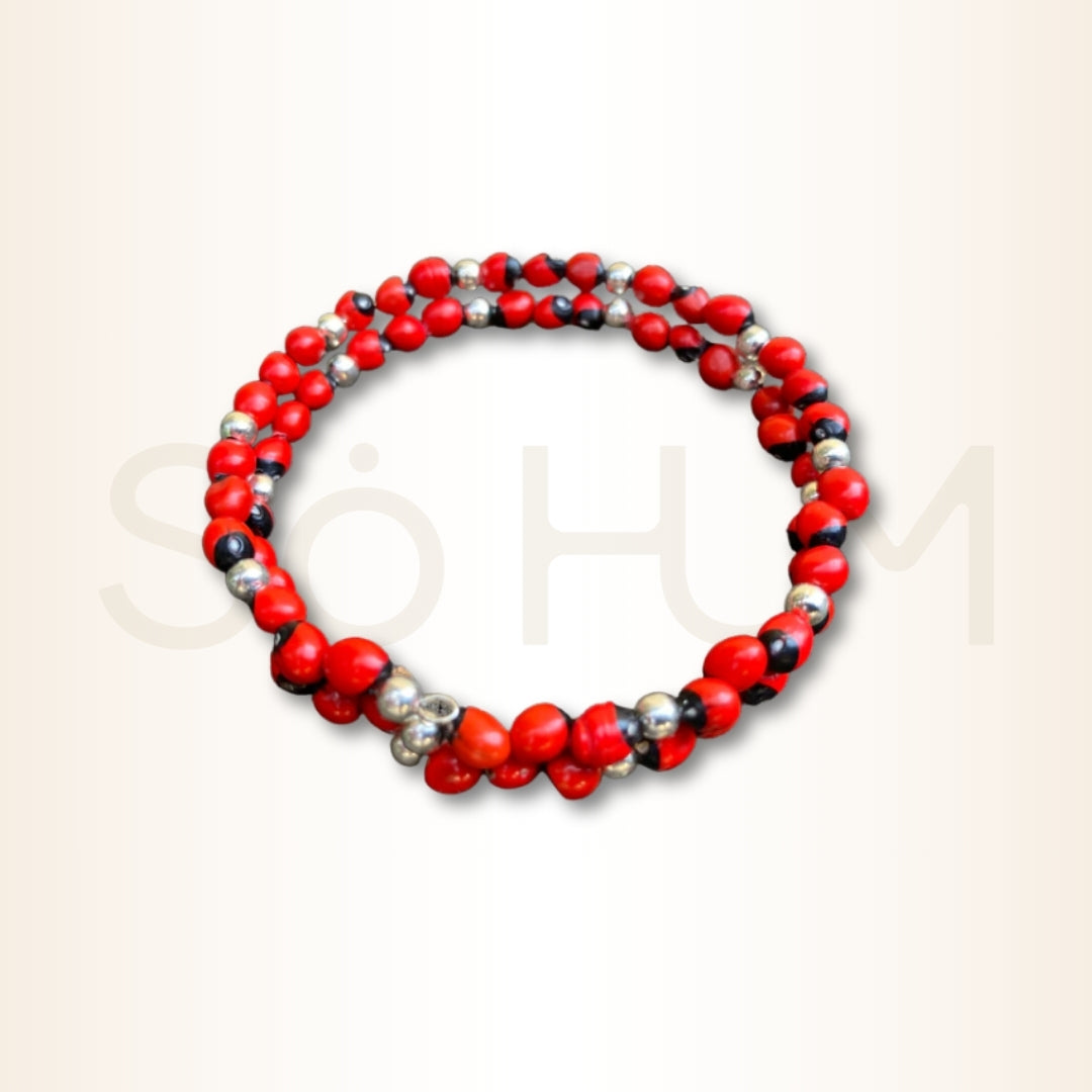Brățară peruană spirală cu semințe Huayruro mici (2 rânduri) pentru protecție și prosperitate