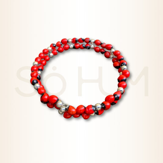 Brățară peruană spirală cu semințe Huayruro mici (2 rânduri) pentru protecție și prosperitate