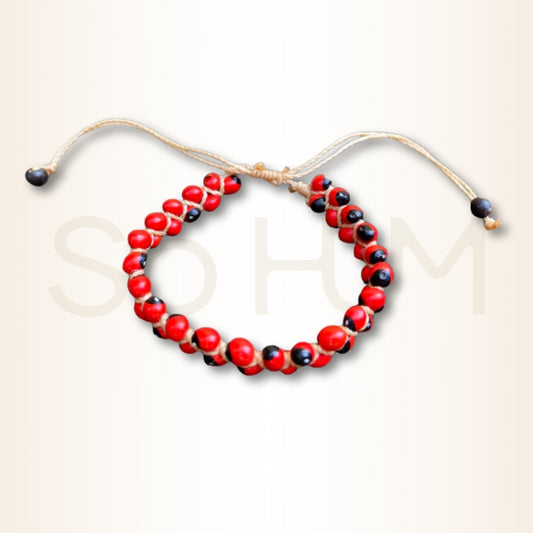 Brățară peruană împletită cu semințe Huayruro mici (2 rânduri) pentru protecție și prosperitate