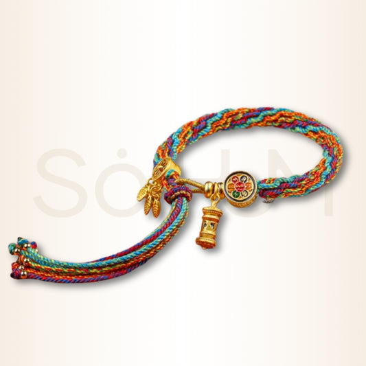 Brățară tibetană cu mantra îndeplinirii dorințelor și mantra Om Mani Padme Hum pentru noroc și protecție
