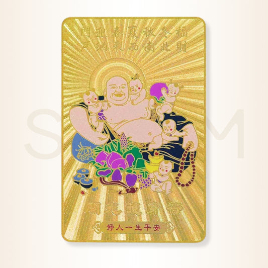 Card cu Buddha Râzând înconjurat de copii - pentru noroc, fericire și prosperitate